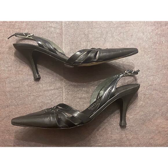 Salvatore Ferragamo Black Strappy Pointed-Toe Slingback Heels Made in Italy Sz 6 - Picture 5 of 11